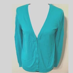 ST. JOHN’S BAY SWEATER WOMEN, M, GREEN LONG SLEEVE, 6 FRONT BUTTONS, COTTON WASH